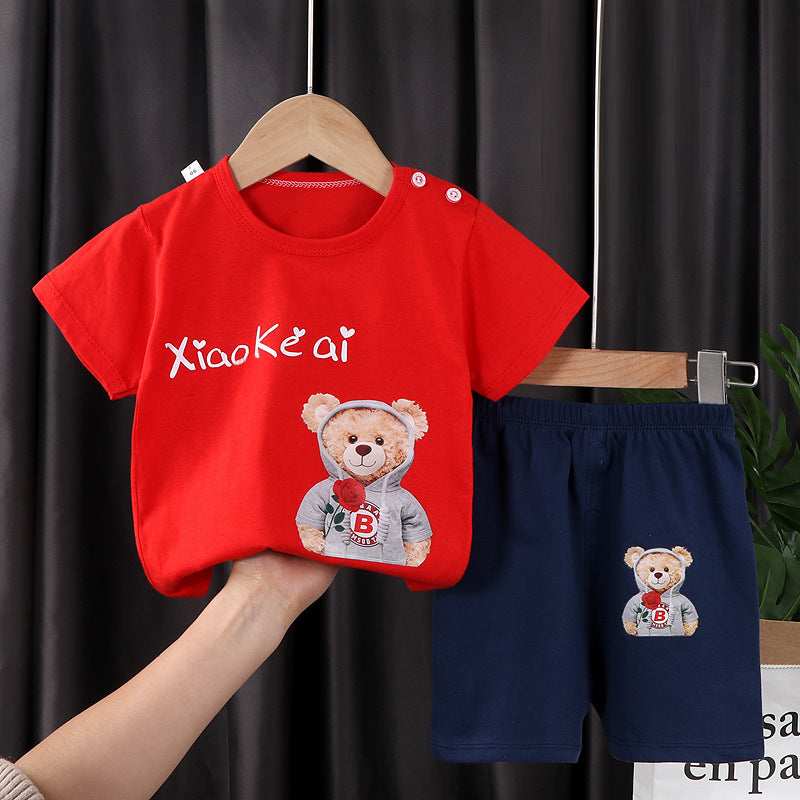 Two-piece Cotton T-shirt With Short Sleeves For Boys And Girls