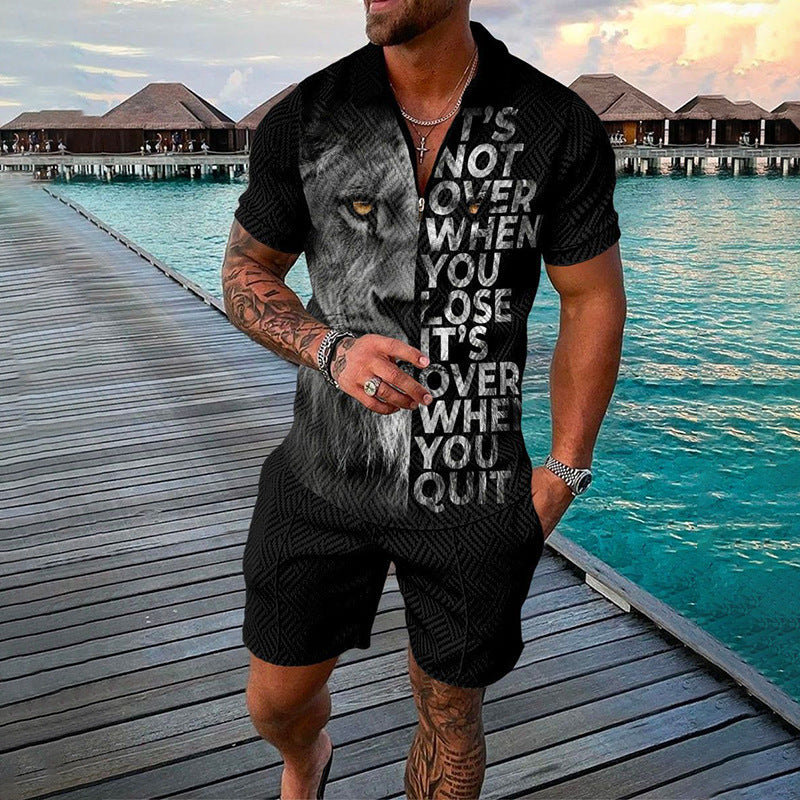 Men's Lion Lapel Zip Two-Piece Suit