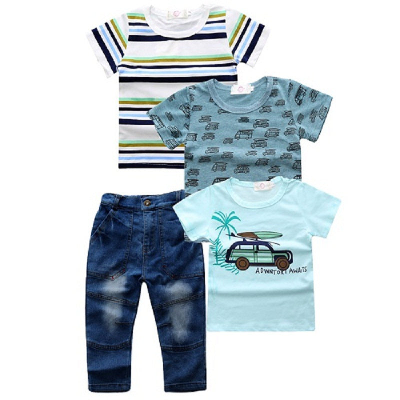 European And American Children's Denim Suit Boys' Single T Jeans 4 PCs Set