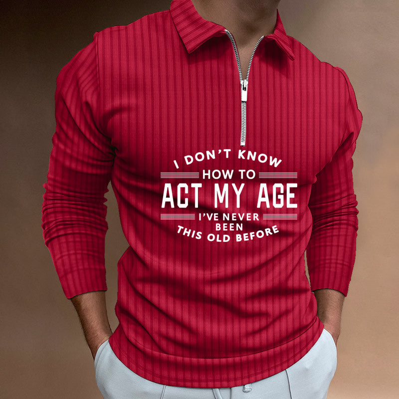 Zipper Striped Long Sleeved Men's Polo Shirt