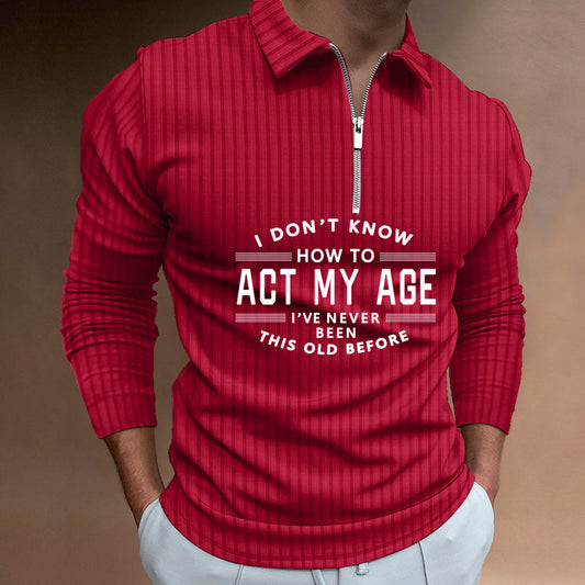 Zipper Striped Long Sleeved Men's Polo Shirt