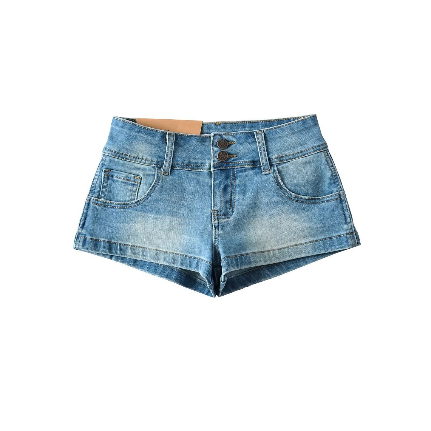 European And American Style Two-button Distressed Tight Stretch Denim Shorts