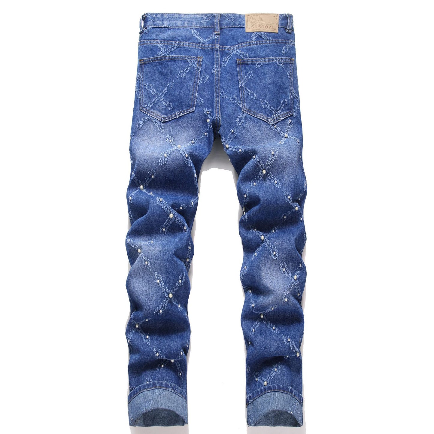Pearl Embroidery Street Trendy Fashion Denim Skinny Pants