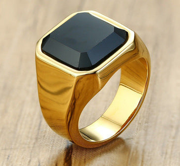 Glossy Black Gem Ring Simple Style