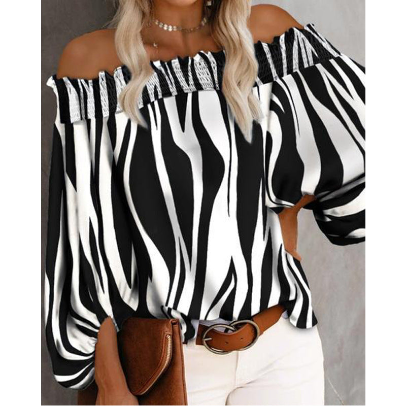 Striped Sexy Fashion One-shoulder Chiffon Shirt Shirt