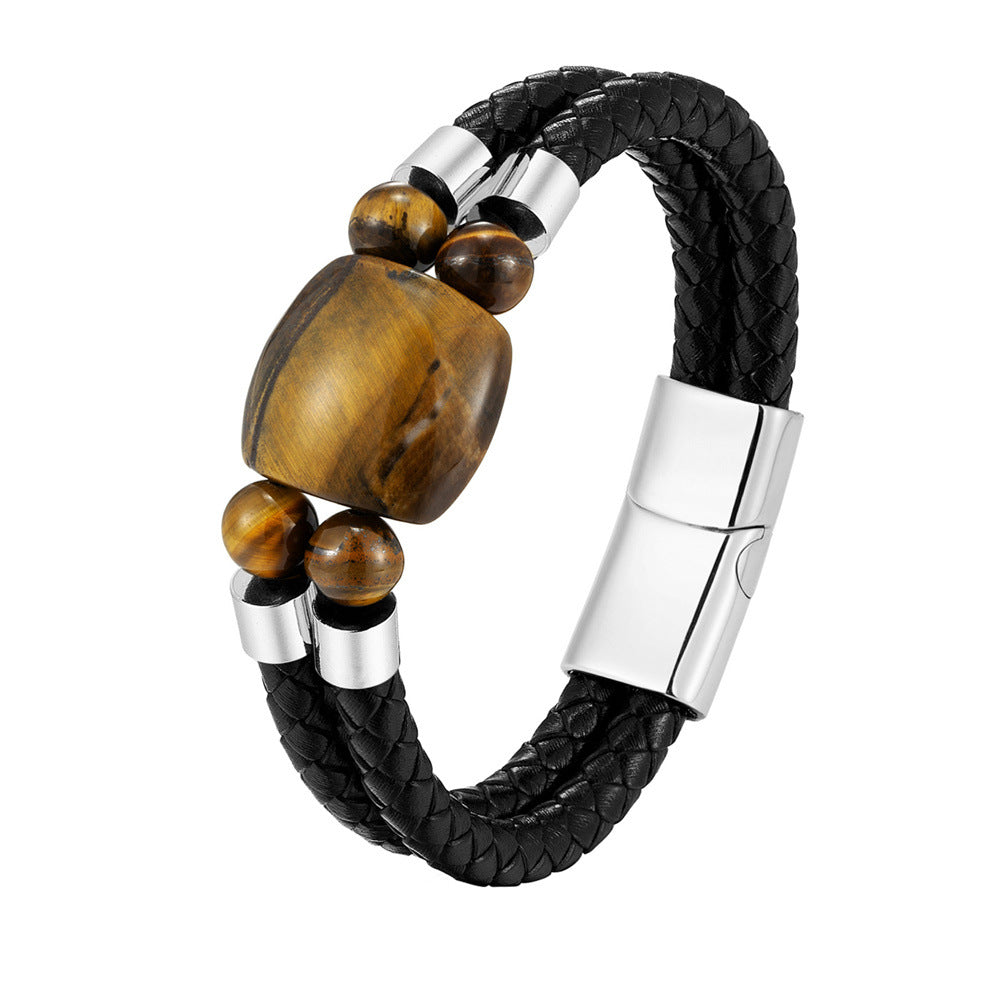 New Stainless Steel Natural Tiger Eye Stone Beaded Bracelet For Men