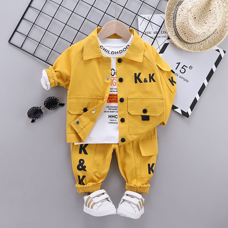 Fashion Letter Jacket Long Sleeve T-shirt Jeans Three-piece Set