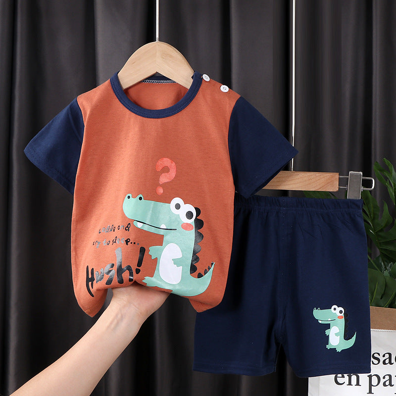 Two-piece Cotton T-shirt With Short Sleeves For Boys And Girls