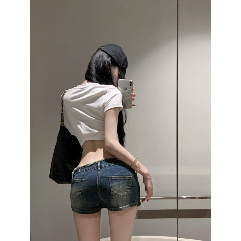 Retro Denim Short Culotte Low Waist Slimming Sheath