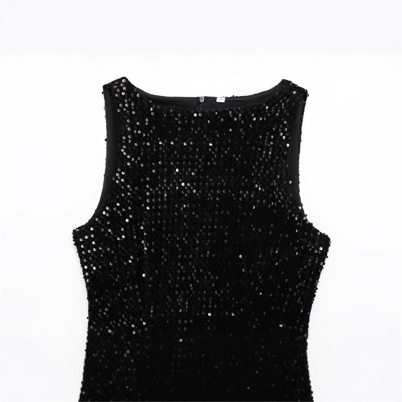 Women's Fashion Sequin Feather Decoration Dress