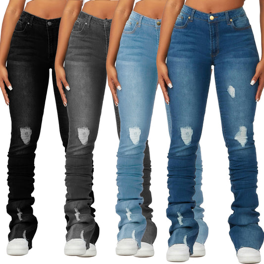High Waist Women's Clothing Denim Bell-bottom Pants