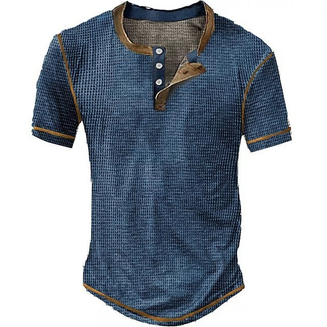 Men's Fashion Casual Multicolor Collar Decorated With Buttons Short Sleeve