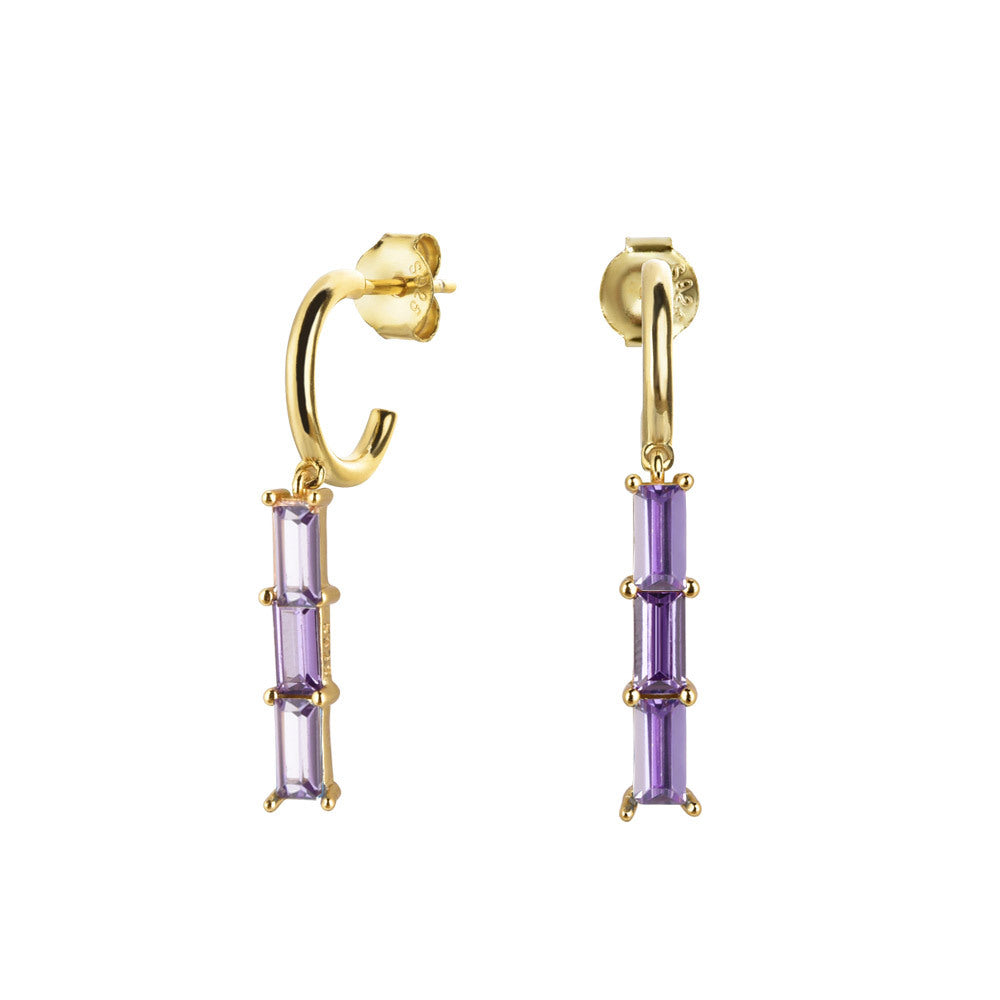 Sterling Silver Handbag Square Stone Stitching Rainbow Rectangular Stone Earrings