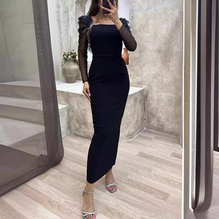 Fall Wear Long Sleeves Slim Fit Sexy Sheath Maxi Dress