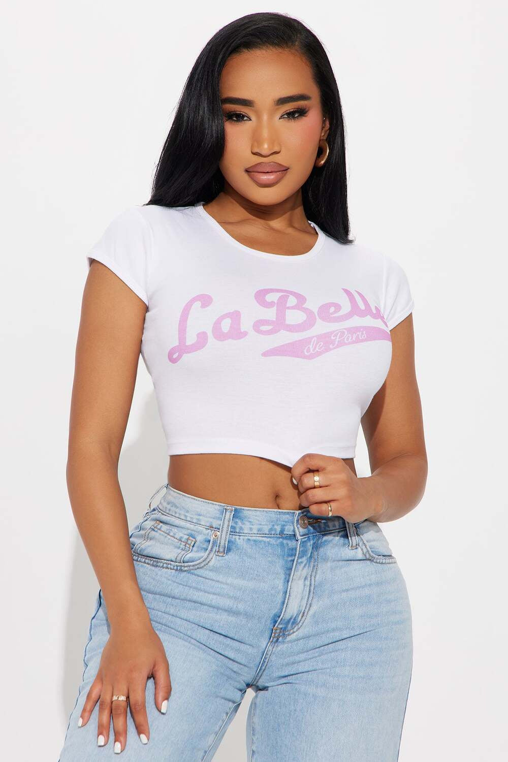 Round Neck Midriff-baring Cropped T-shirt Short Sleeve