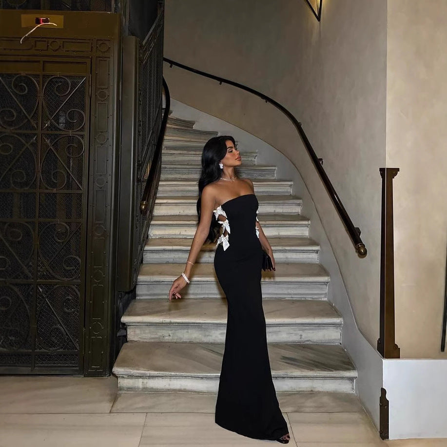 Off-shoulder Collar Off-shoulder Slim-fit Flattering Hollow Dress