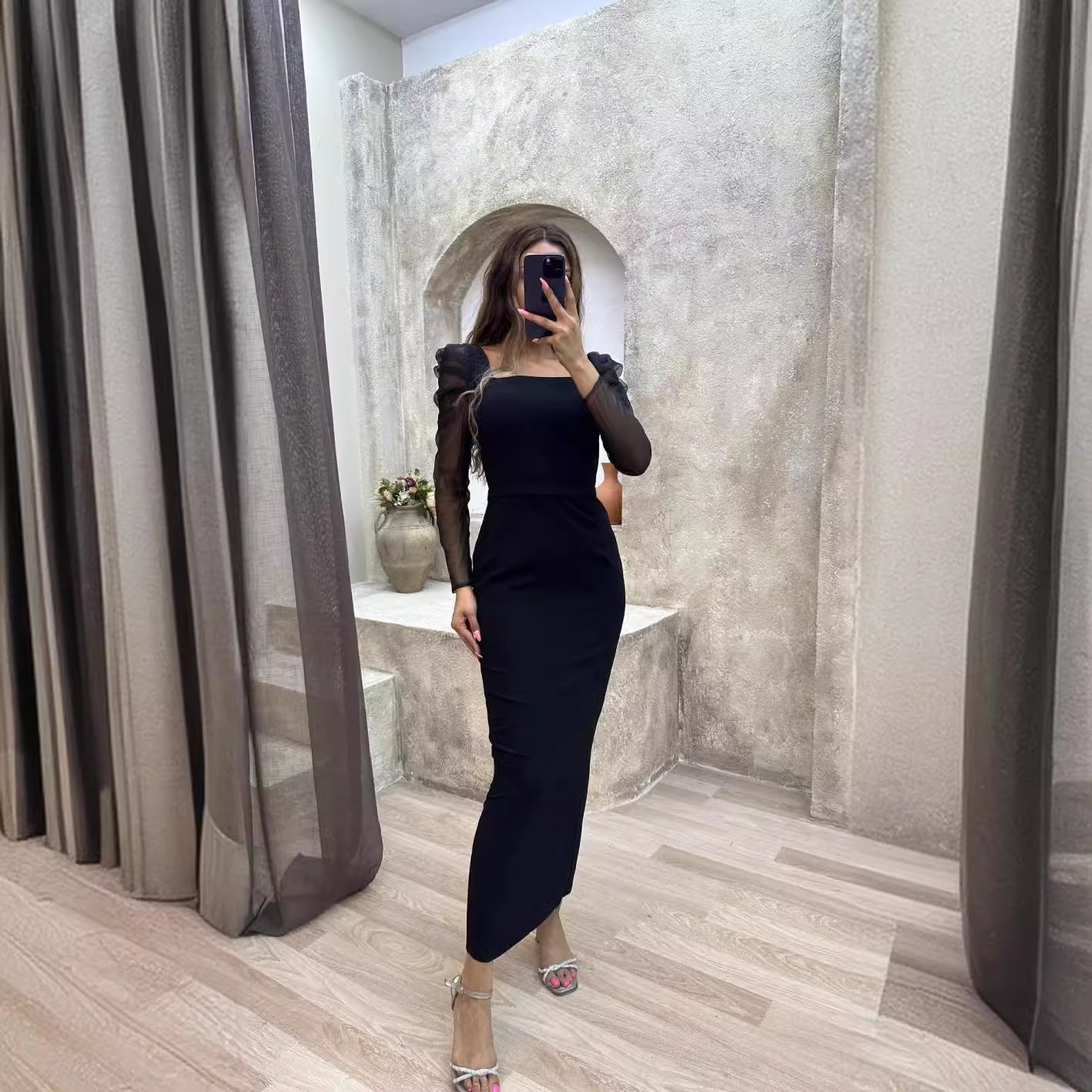 Fall Wear Long Sleeves Slim Fit Sexy Sheath Maxi Dress