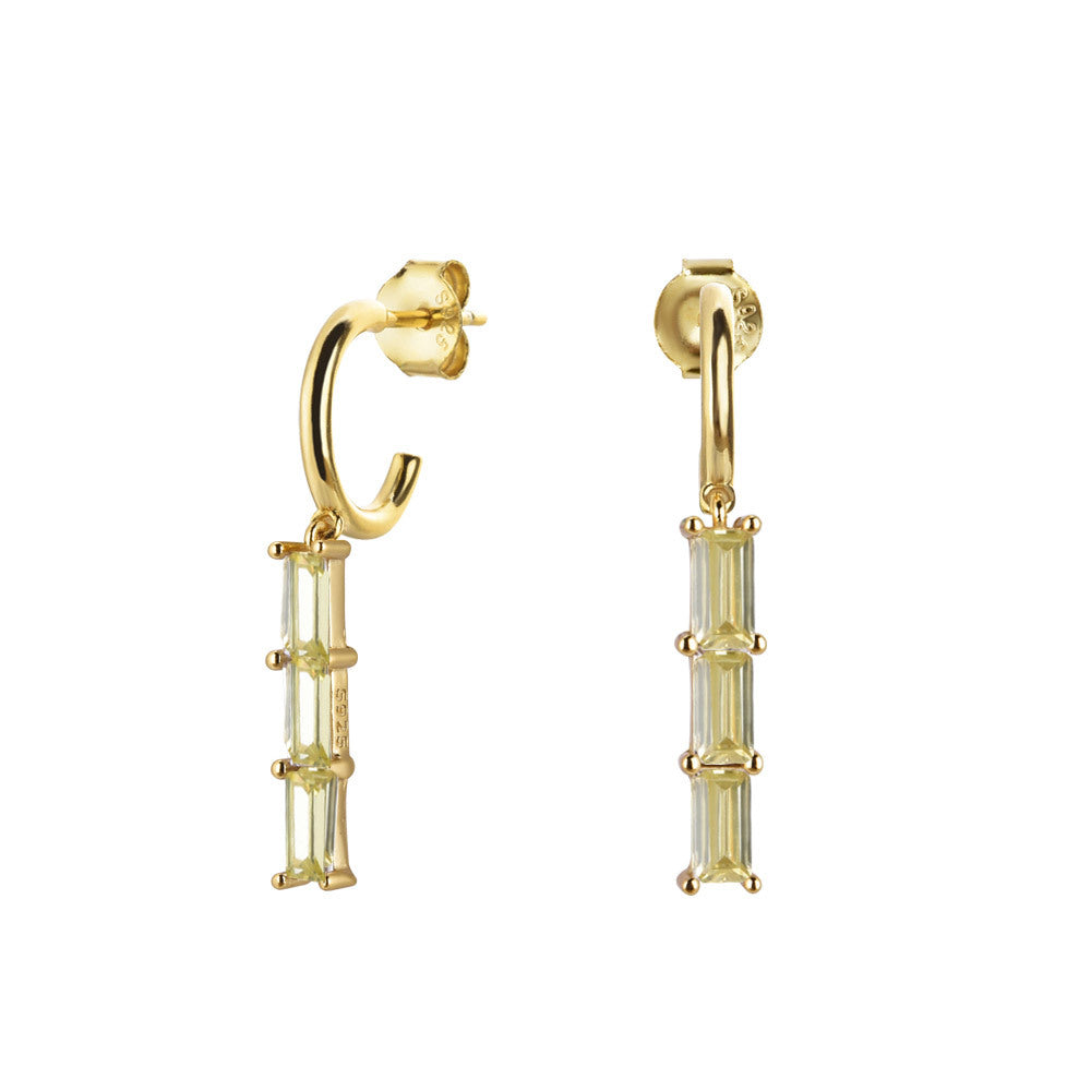 Sterling Silver Handbag Square Stone Stitching Rainbow Rectangular Stone Earrings