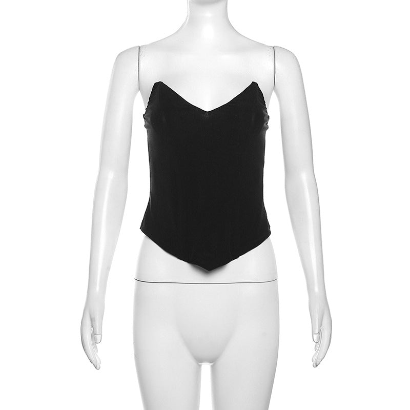 Off-shoulder Slim Fit Backless Pure Color All-matching Vest