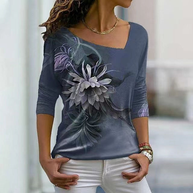 V-neck Long-sleeved Printed Top