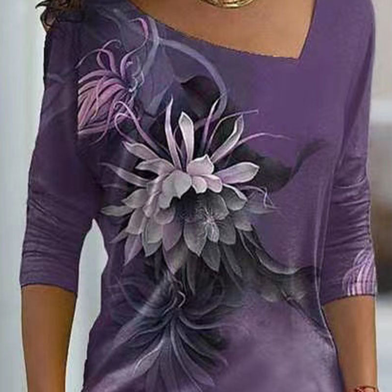 V-neck Long-sleeved Printed Top