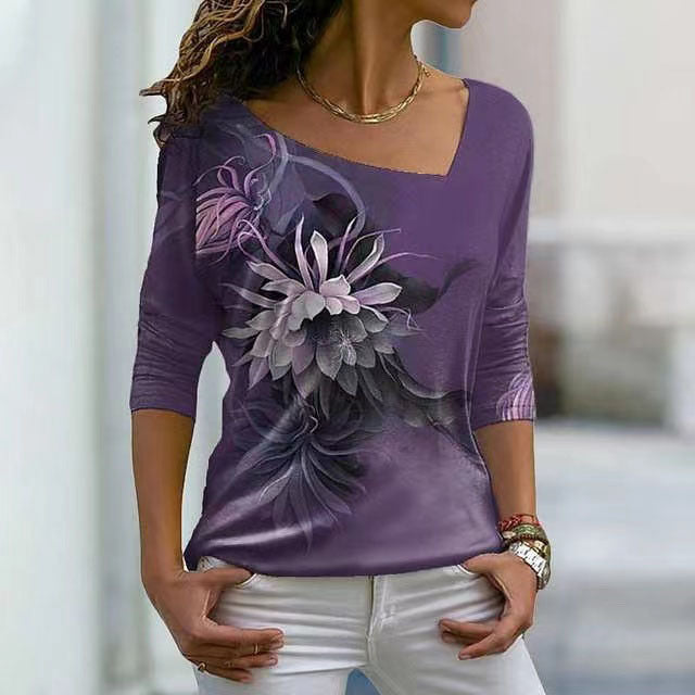 V-neck Long-sleeved Printed Top