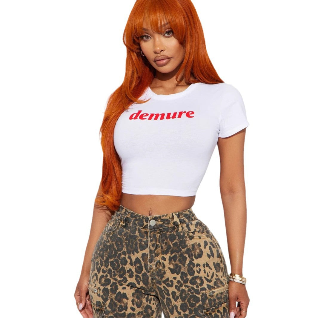 Round Neck Midriff-baring Cropped T-shirt Short Sleeve