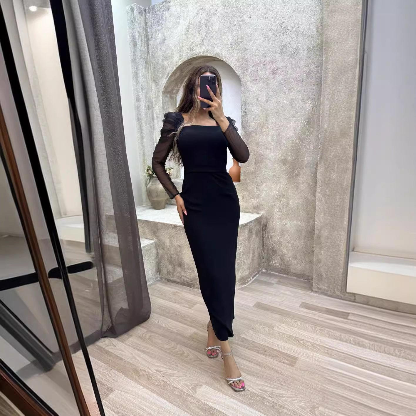 Fall Wear Long Sleeves Slim Fit Sexy Sheath Maxi Dress