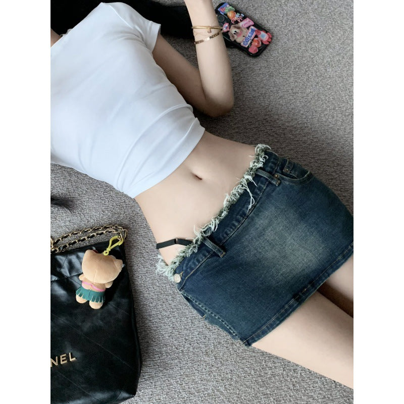 Retro Denim Short Culotte Low Waist Slimming Sheath