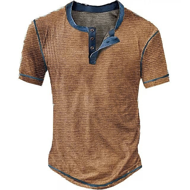 Men's Fashion Casual Multicolor Collar Decorated With Buttons Short Sleeve