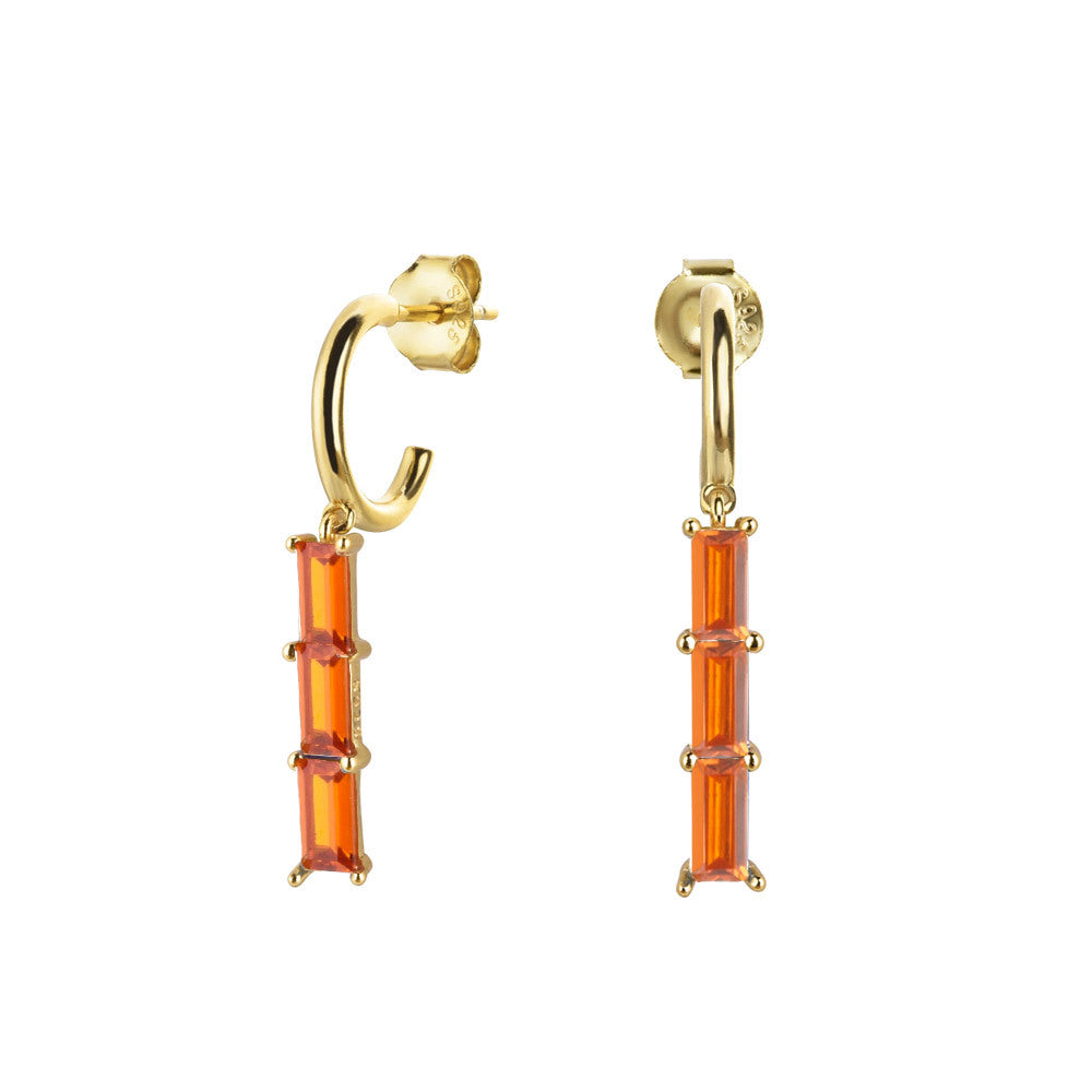 Sterling Silver Handbag Square Stone Stitching Rainbow Rectangular Stone Earrings