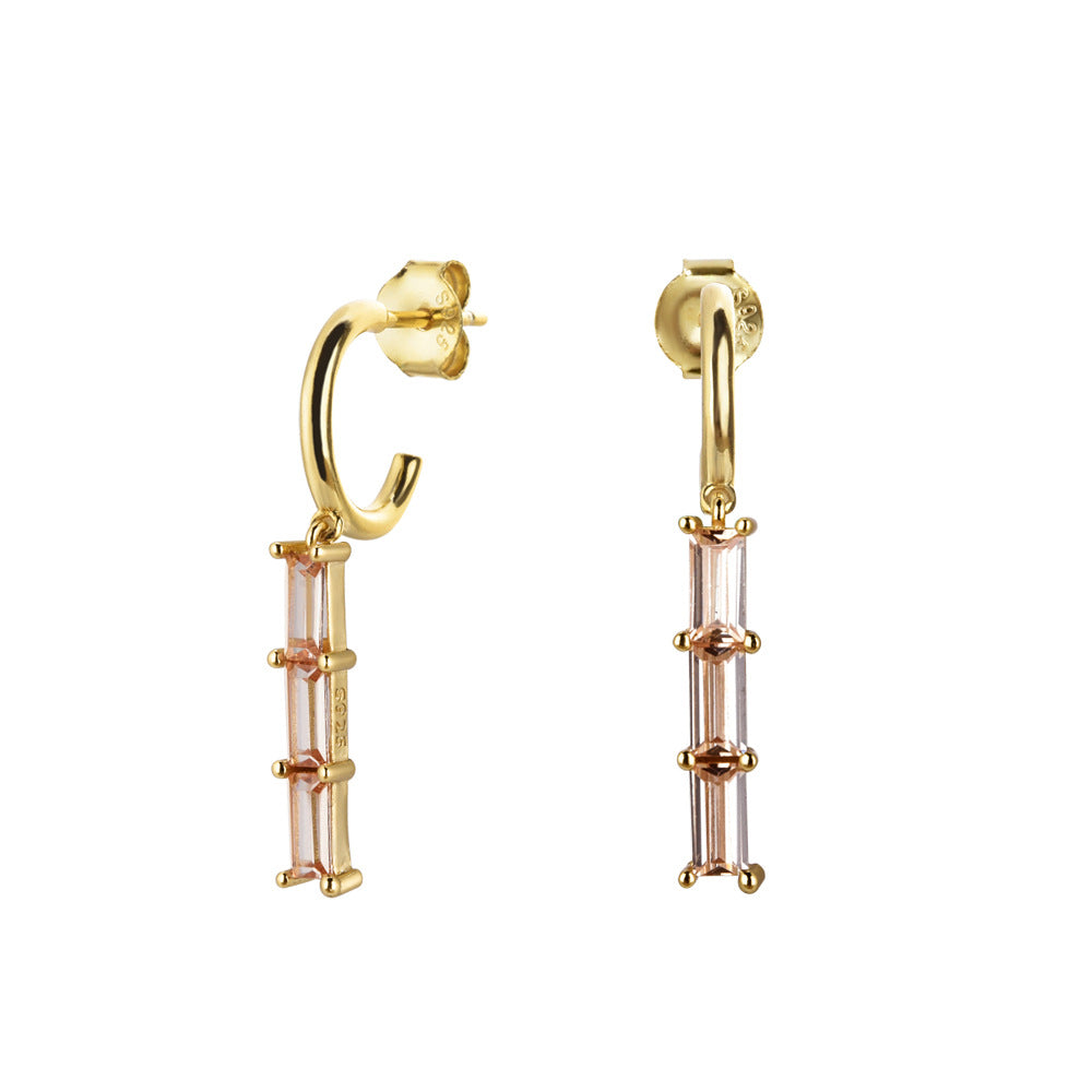 Sterling Silver Handbag Square Stone Stitching Rainbow Rectangular Stone Earrings