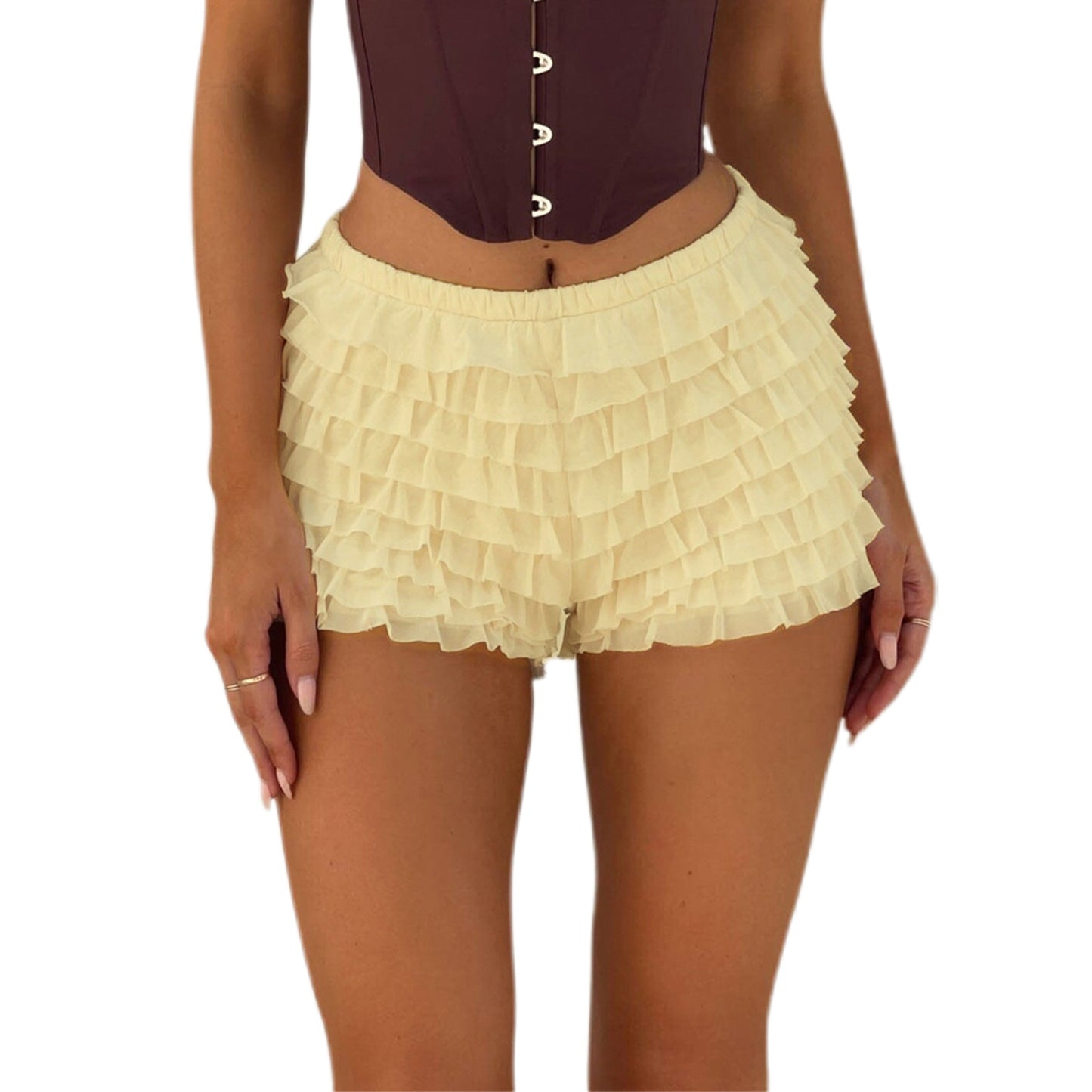 Hot Pants Women's Ruffled Wave Solid Color