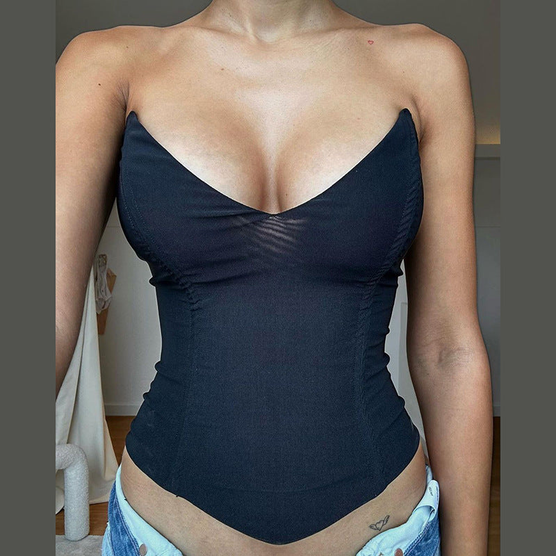 Off-shoulder Slim Fit Backless Pure Color All-matching Vest