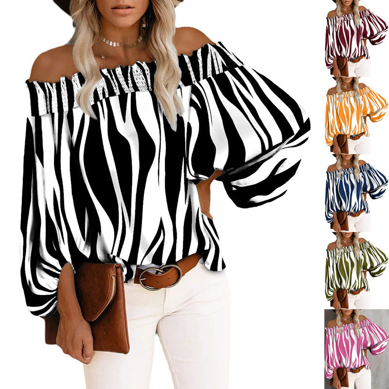 Striped Sexy Fashion One-shoulder Chiffon Shirt Shirt