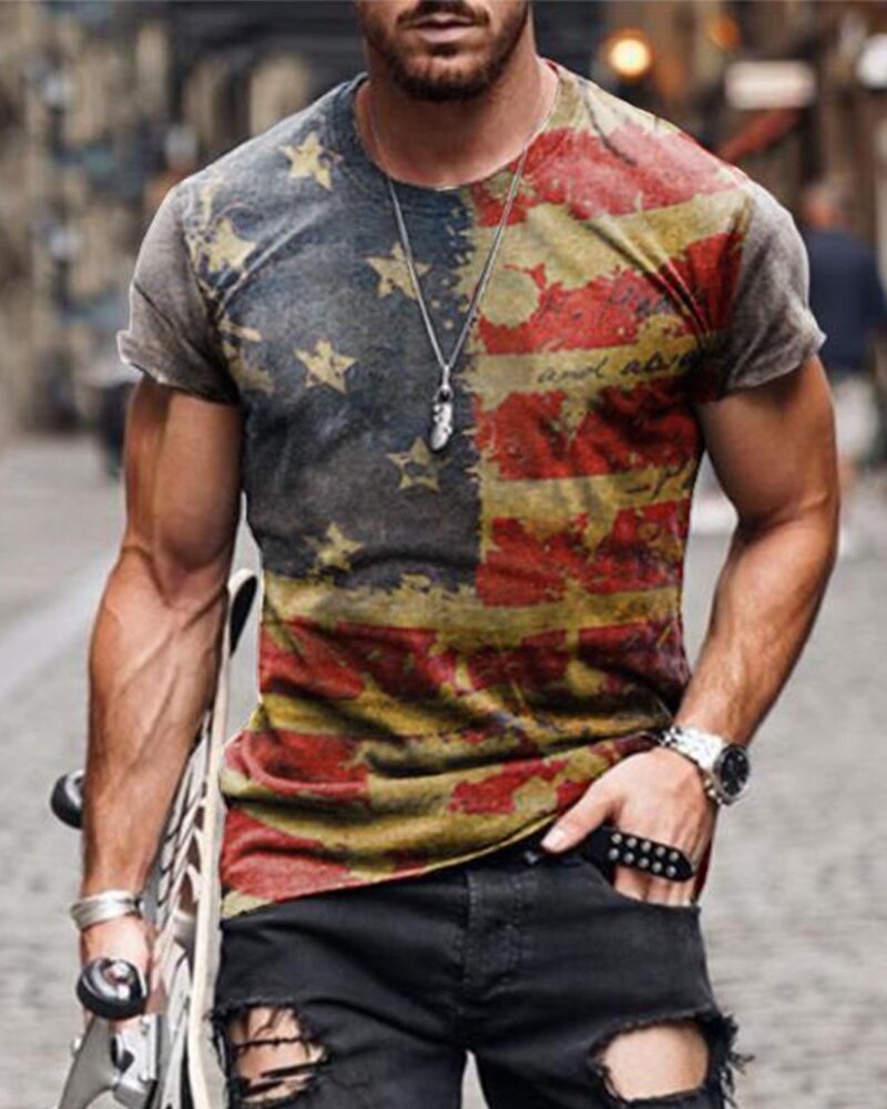 Men's Casual Stars And Stripes Short Sleeve