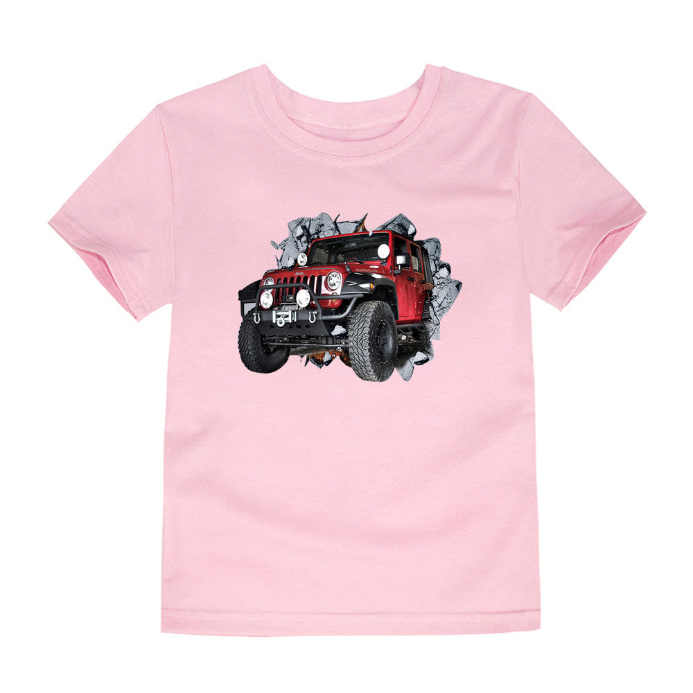 Children's Short-sleeved Cotton Heat Transfer T-shirt For Boys And Girls