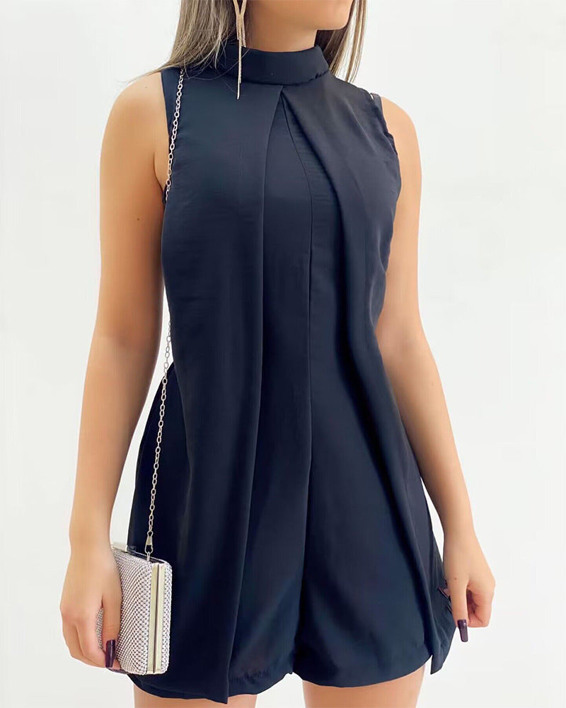 Green Sleeveless Front Slit One-piece Shorts