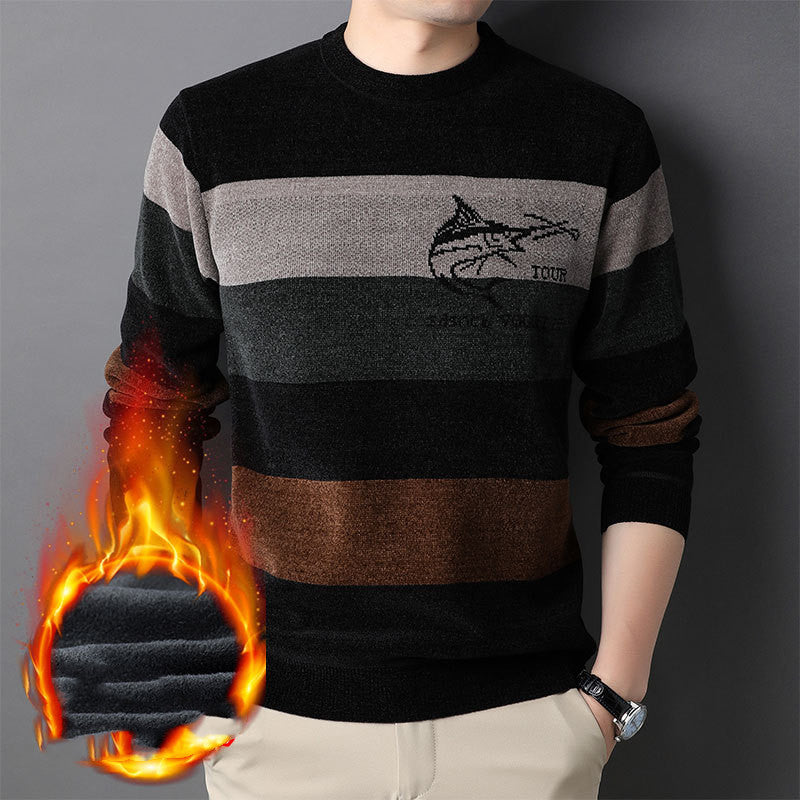 Thermal Knit Round Neck Striped Jumper Top