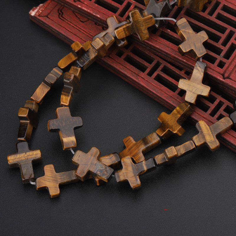 Natural Crystal Cross Shape Loose Bead Bracelet Necklace Diy Accessories