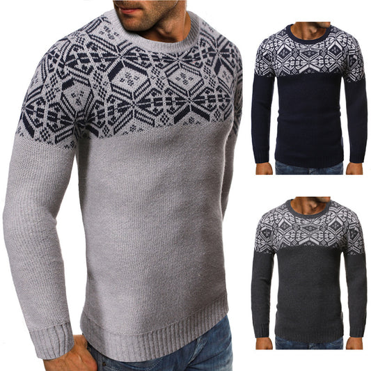 Printed Crew Neck Sweater Slim Pullover Sweater Knitwear