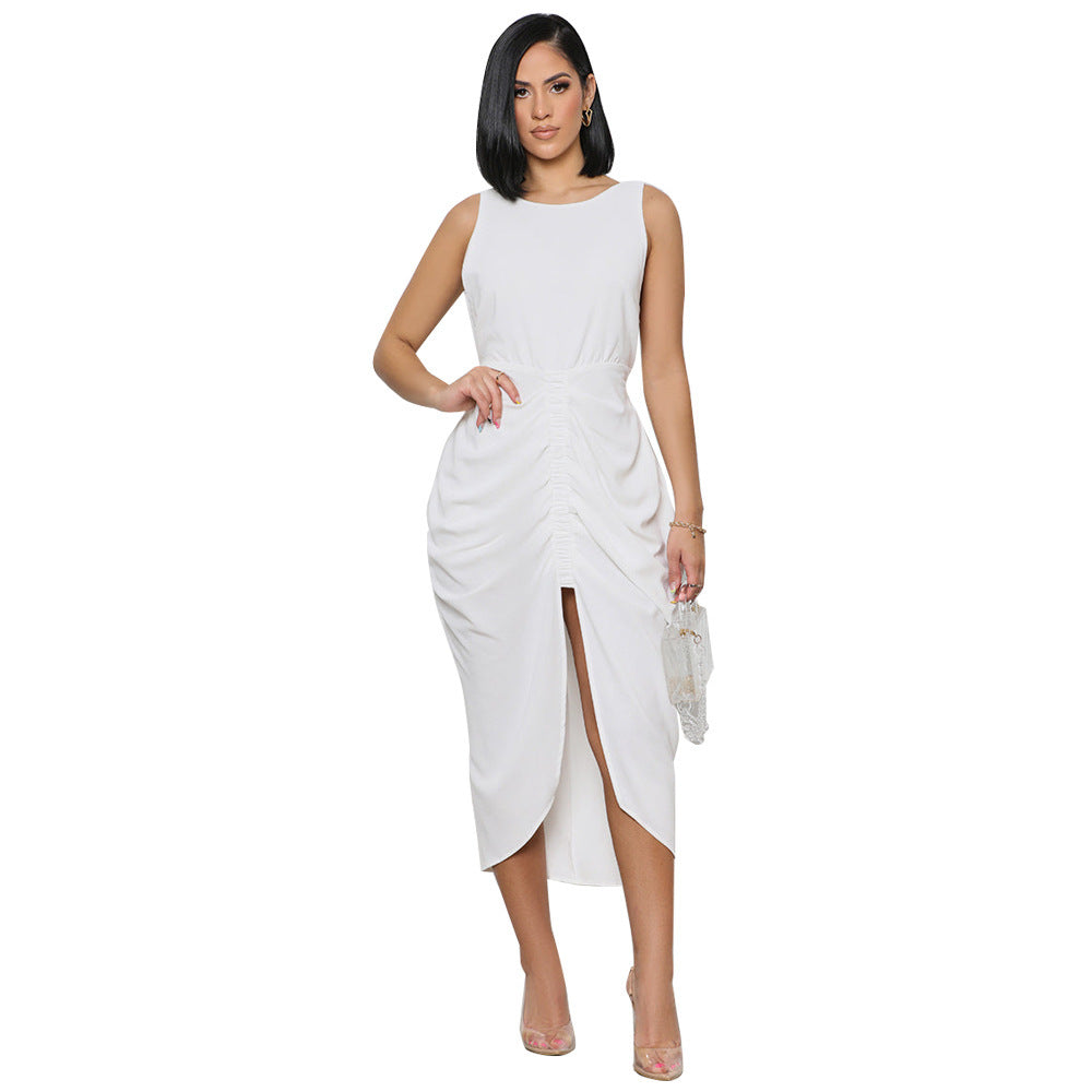 Pleating Temperament Waist-controlled Split Dress