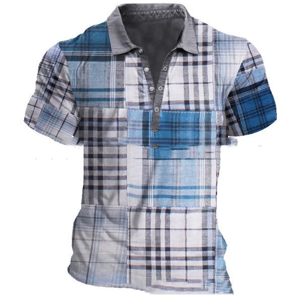 Polo Shirt Short Sleeve Plaid Printing Casual