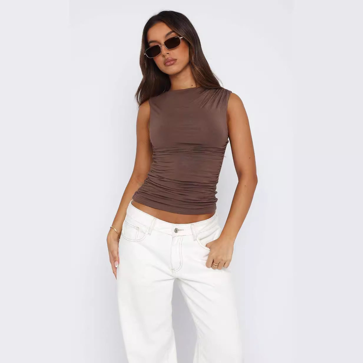 K Solid Color Sleeveless Slim Sexy Short Sleeve