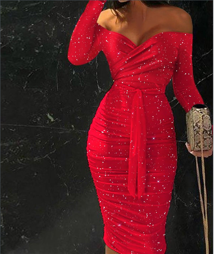 Women's Powdered Off-shoulder Strappy Tight Skirt