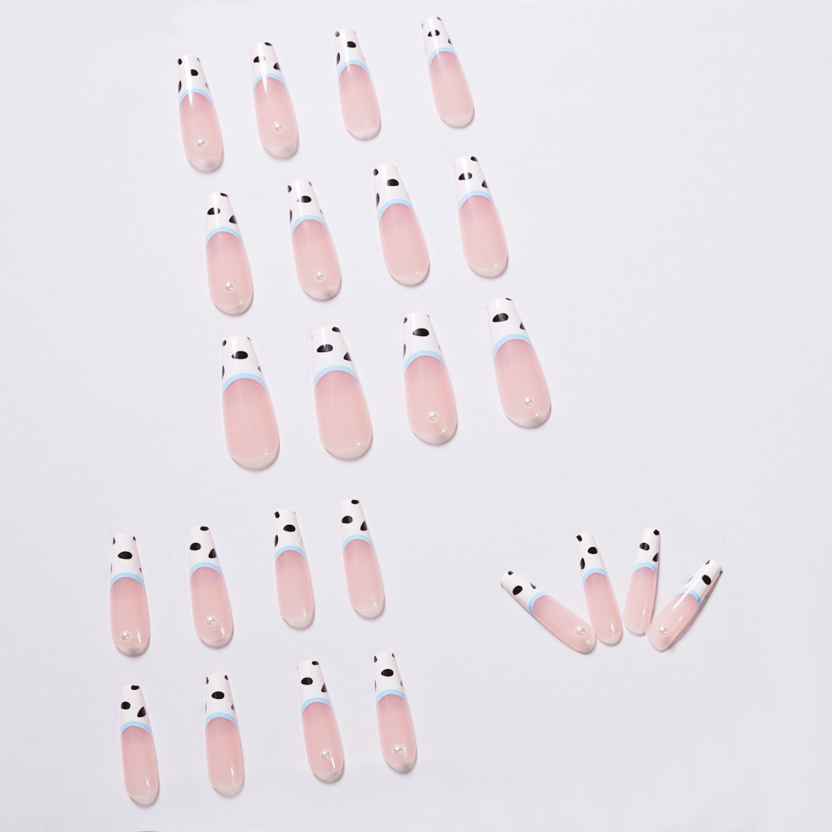Milk Stripe Long Ballet Pearl Wear Nail Patch