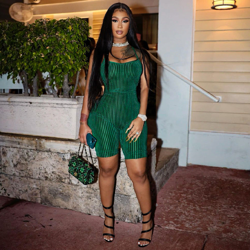 Women's Sleeveless Tie Halter Sports Fitness Jumpsuit