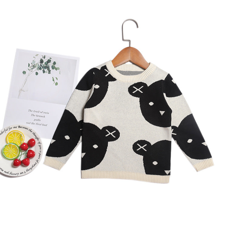 Boys And Girls Baby Black And White Bear Knitted Sweater Top