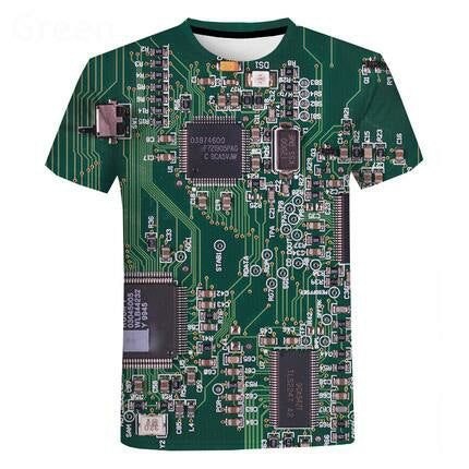Mechanical Motherboard Printing 3D Digital Printing Men's New Short Sleeve