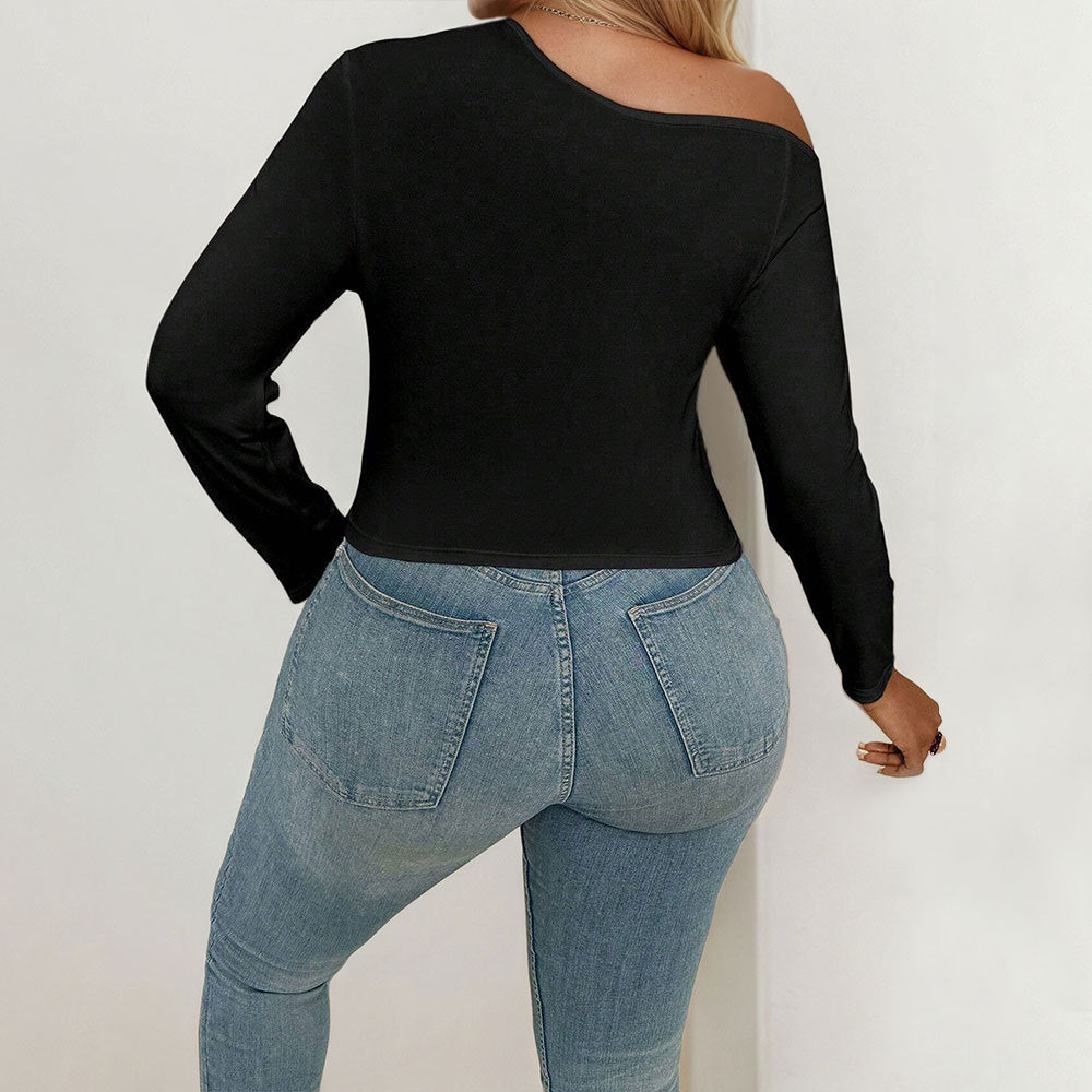 Sexy Off-shoulder Design Long Sleeve Top